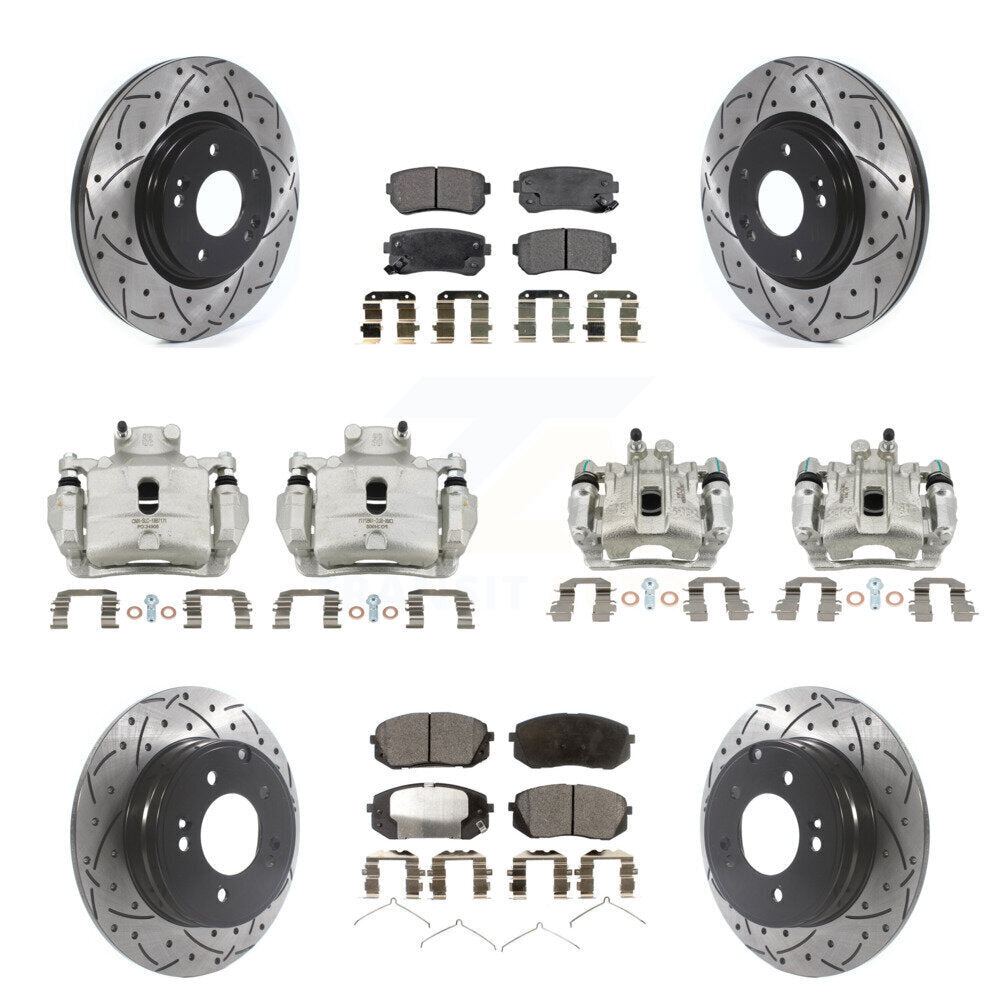 Front Rear Brake Coat Caliper Drill Slot Rotor Ceramic Pad Kit (10Pc) For Hyundai Sonata KCD-100248T