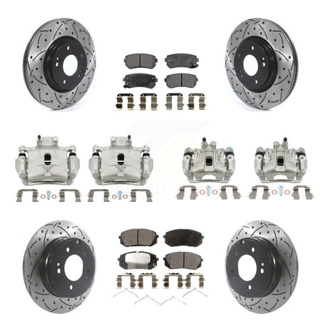 Front Rear Brake Coat Caliper Drill Slot Rotor Ceramic Pad Kit (10Pc) For Hyundai Sonata KCD-100248T
