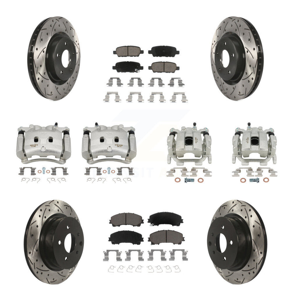 Front Rear Brake Caliper Drill Slot Rotor Ceramic Pad Kit (10Pc) For 16-17 INFINITI QX50 KCD-100250C