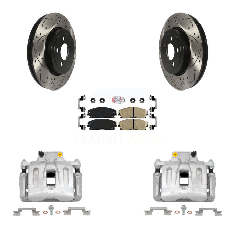 Front Disc Brake Coated Caliper Drilled Slotted Rotors Ceramic Pad Kit For Dodge Charger KCD-100250N