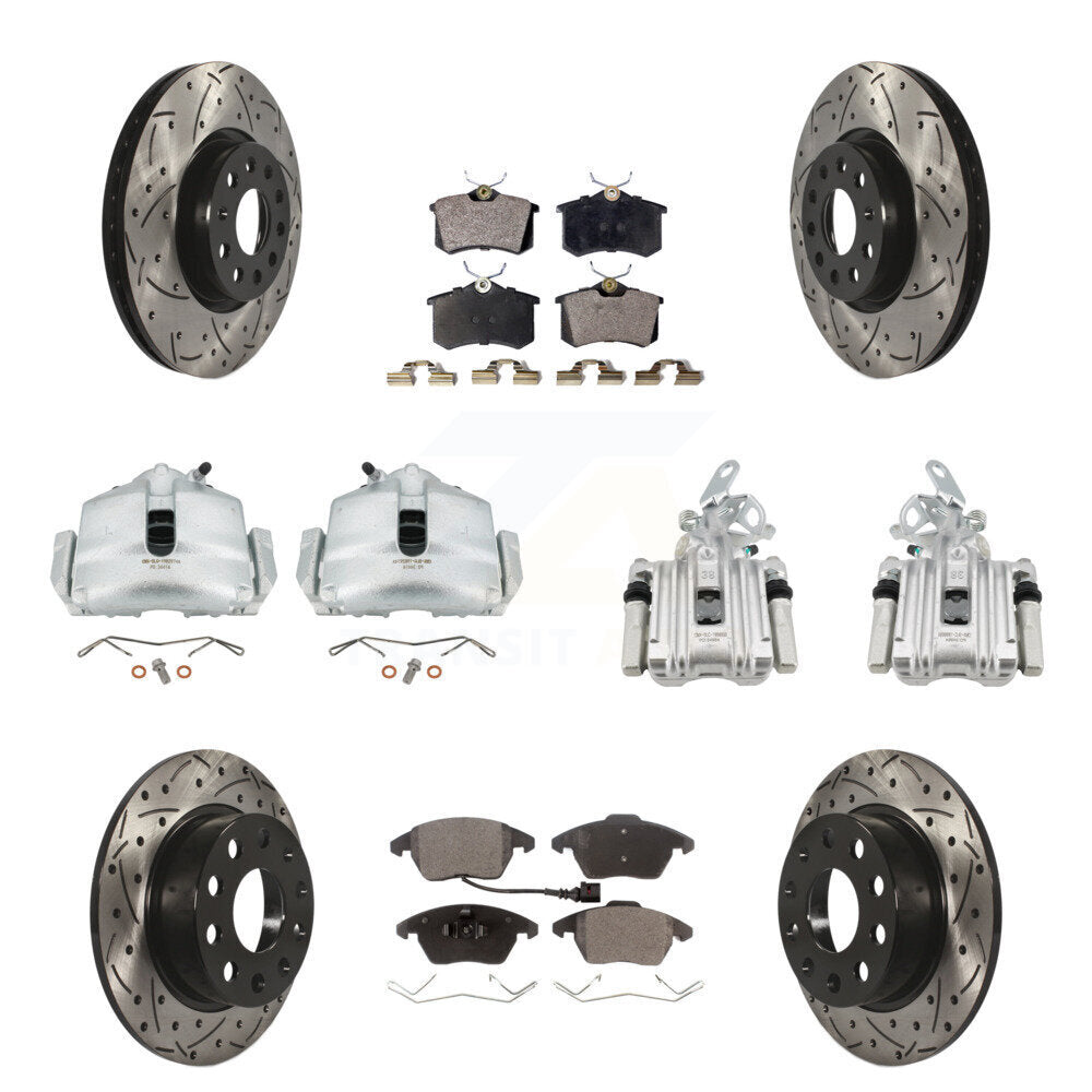 Front Rear Disc Brake Coated Caliper Drilled Slot Rotor Semi-Metallic Pad Kit (10Pc) For KCD-100250P