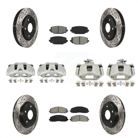 Front Rear Disc Brake Coated Caliper Drilled Slotted Rotors And Semi-Metallic Pads Kit (10Pc) For 2017-2018 Dodge Grand Caravan With Single Piston KCD-100250S by Transit Auto