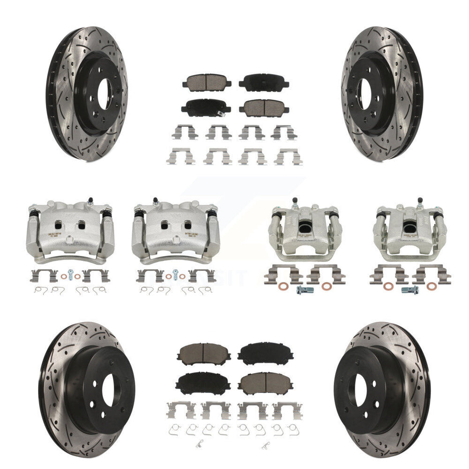 Front Rear Brake Coated Caliper Drill Slot Rotor Ceramic Pad Kit (10Pc) For Nissan Rogue KCD-100251C