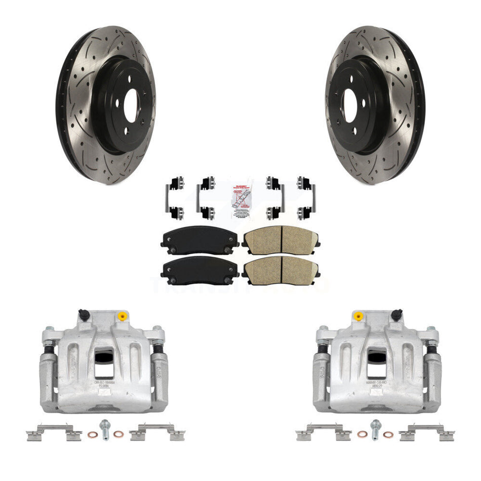 Front Disc Brake Coated Caliper Drilled Slotted Rotors Ceramic Pad Kit For Dodge Charger KCD-100251N