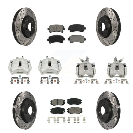 Front Rear Disc Brake Coated Caliper Drilled Slot Rotor Semi-Metallic Pad Kit (10Pc) For KCD-100251S