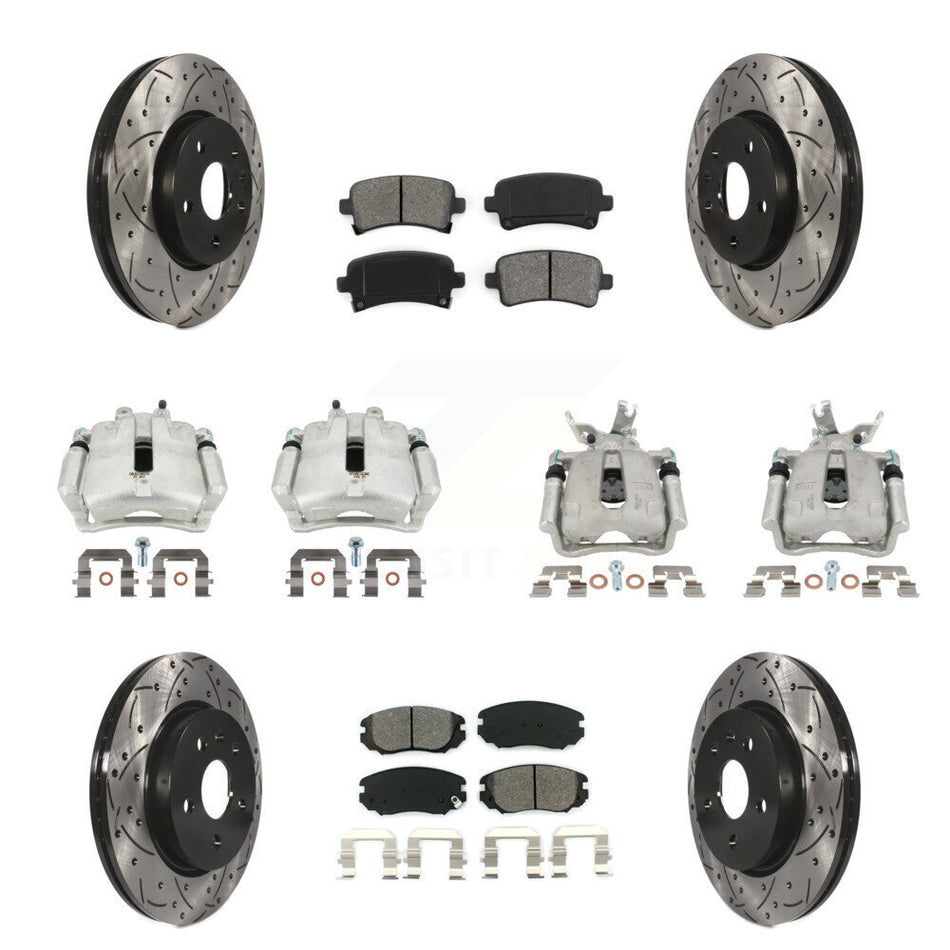 Front Rear Disc Brake Coated Caliper Drilled Slot Rotor Semi-Metallic Pad Kit (10Pc) For KCD-100251S