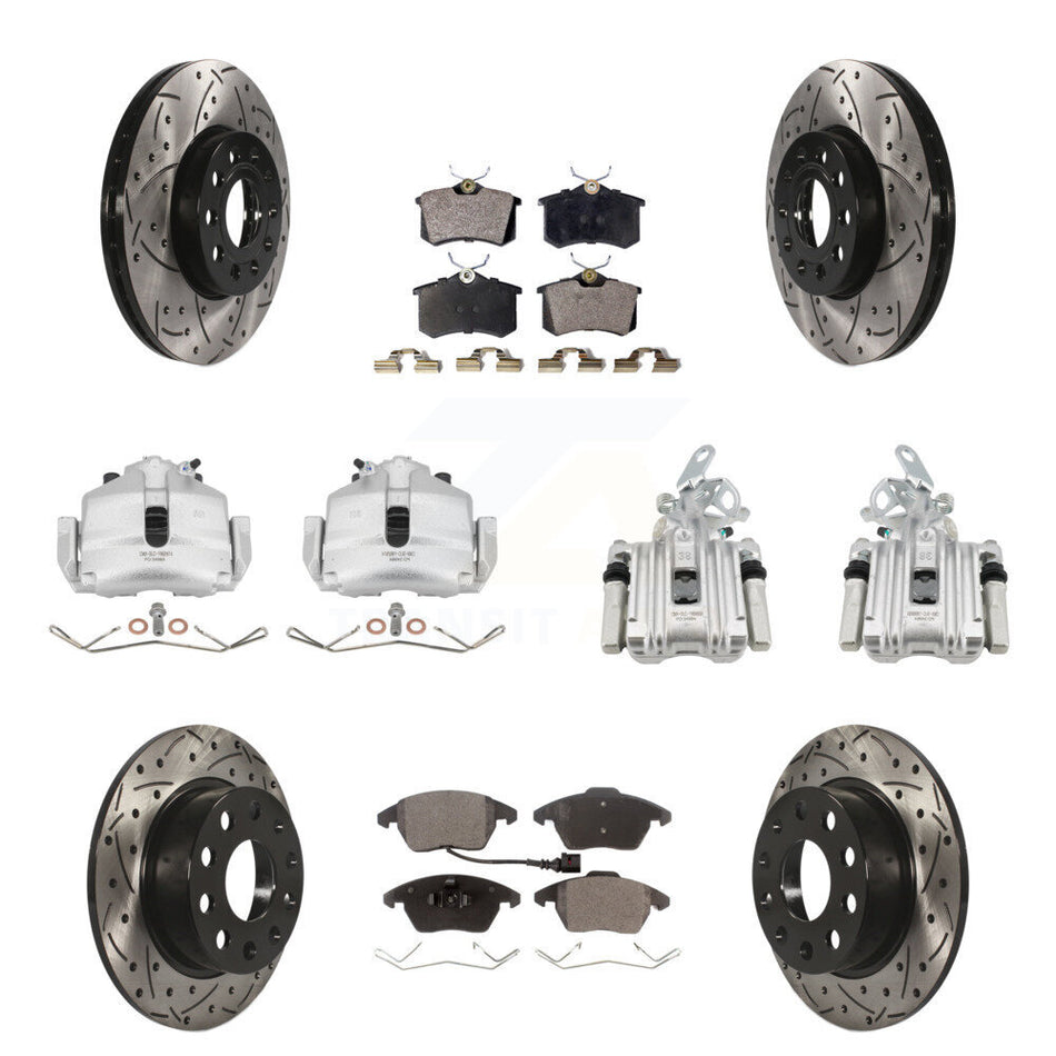Front Rear Brake Caliper Drill Slotted Rotor Semi-Metallic Pad Kit (10Pc) For Volkswagen KCD-100252P