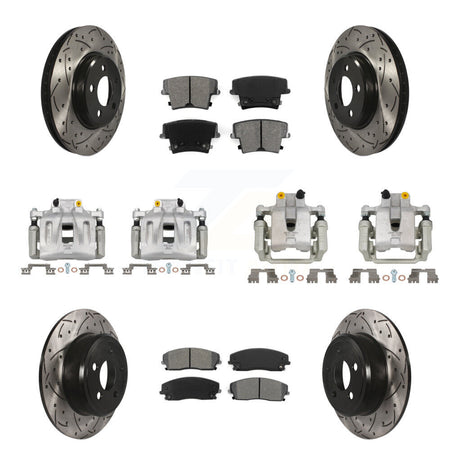Front Rear Brake Caliper Drill Slotted Rotors Semi-Metallic Pad Kit (10Pc) For Dodge 300 KCD-100252S
