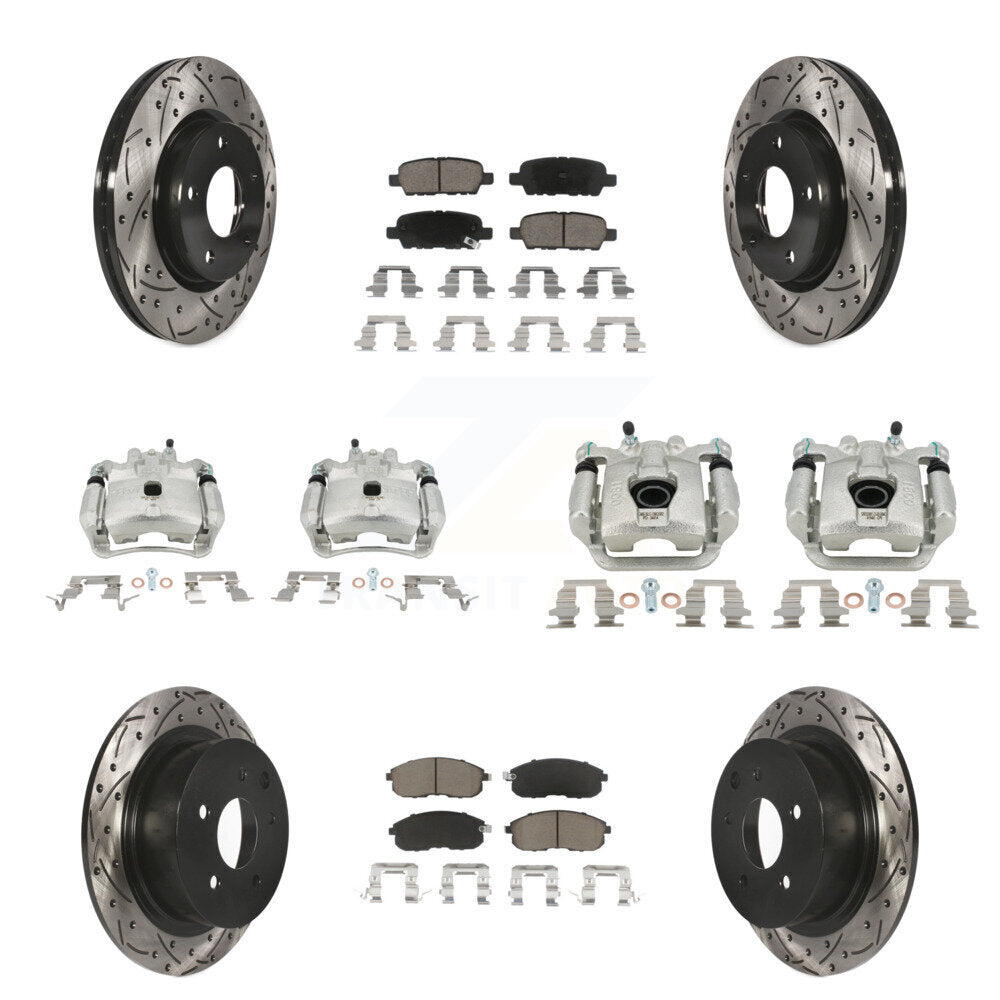 Front Rear Brake Coat Caliper Drill Slot Rotors Ceramic Pad Kit (10Pc) For Nissan Sentra KCD-100253C