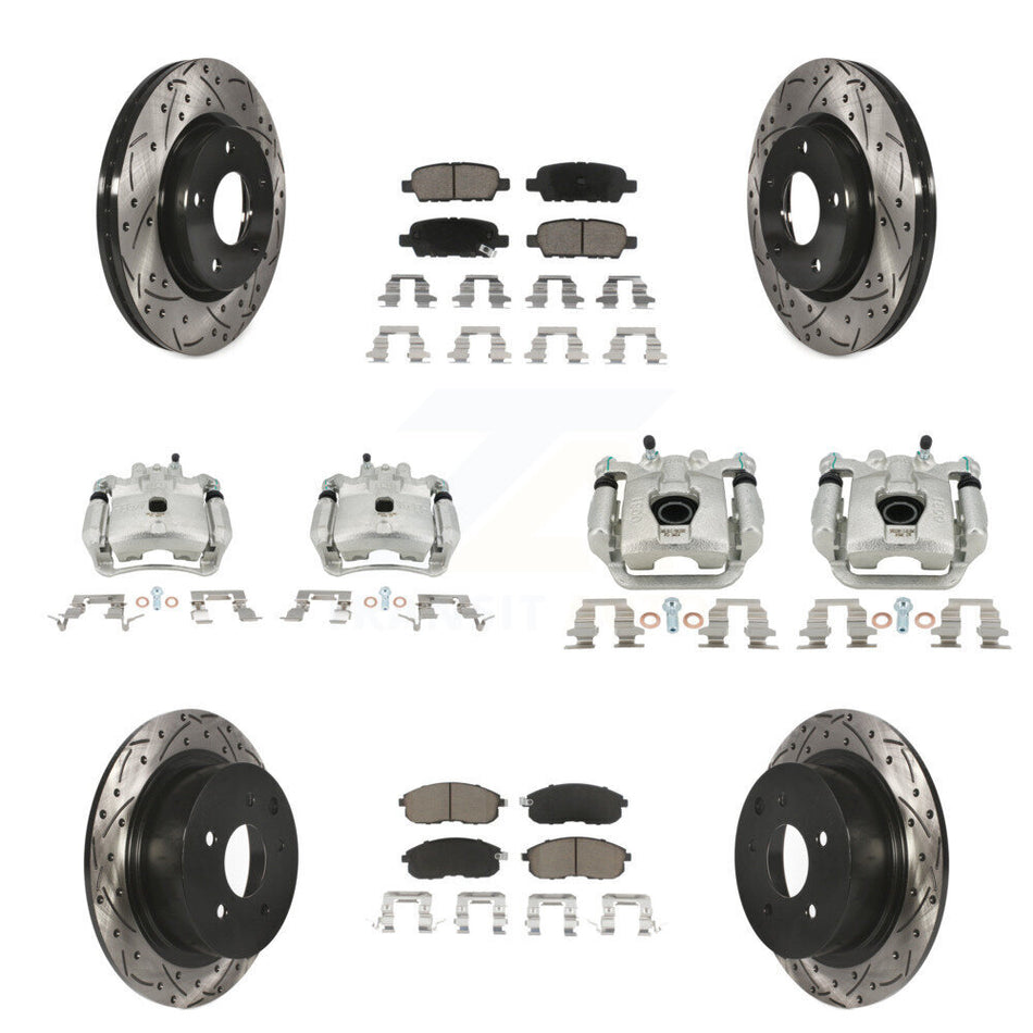 Front Rear Brake Coat Caliper Drill Slot Rotors Ceramic Pad Kit (10Pc) For Nissan Sentra KCD-100253C