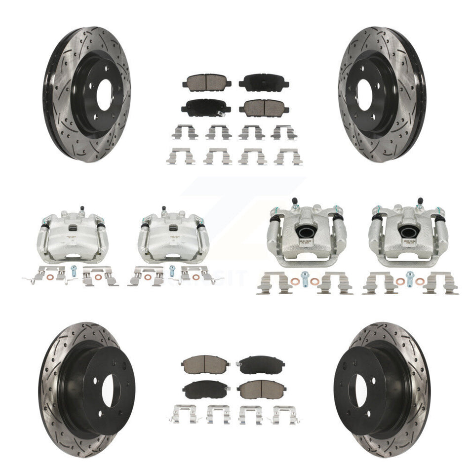 Front Rear Brake Caliper Drill Slot Rotors Ceramic Pad Kit (10Pc) For Nissan Sentra Juke KCD-100254C