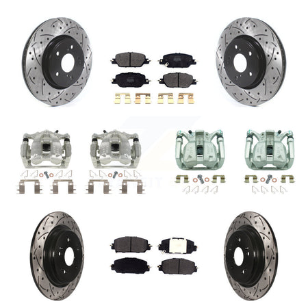 Front Rear Brake Caliper Drill Slotted Rotor Semi-Metallic Pad Kit (10Pc) For Honda CR-V KCD-100254P