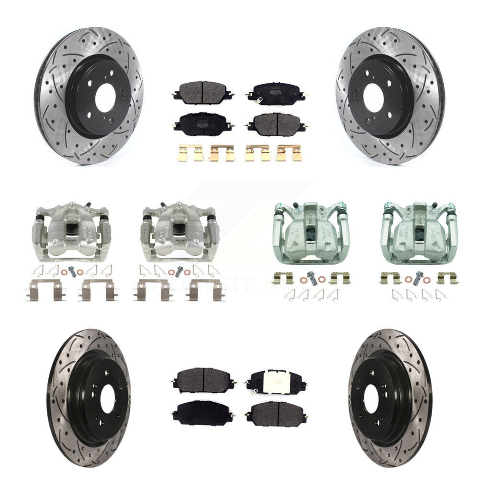 Front Rear Brake Caliper Drill Slotted Rotor Semi-Metallic Pad Kit (10Pc) For Honda CR-V KCD-100254P