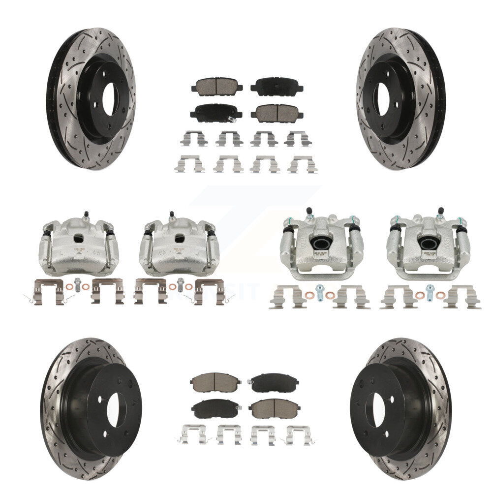 Front Rear Brake Coat Caliper Drill Slot Rotors Ceramic Pad Kit (10Pc) For Nissan Sentra KCD-100255C
