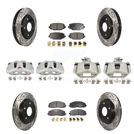 Front Rear Disc Brake Coated Caliper Drilled Slotted Rotors And Semi-Metallic Pads Kit (10Pc) For 2017-2018 Dodge Grand Caravan With Single Piston KCD-100255P by Transit Auto