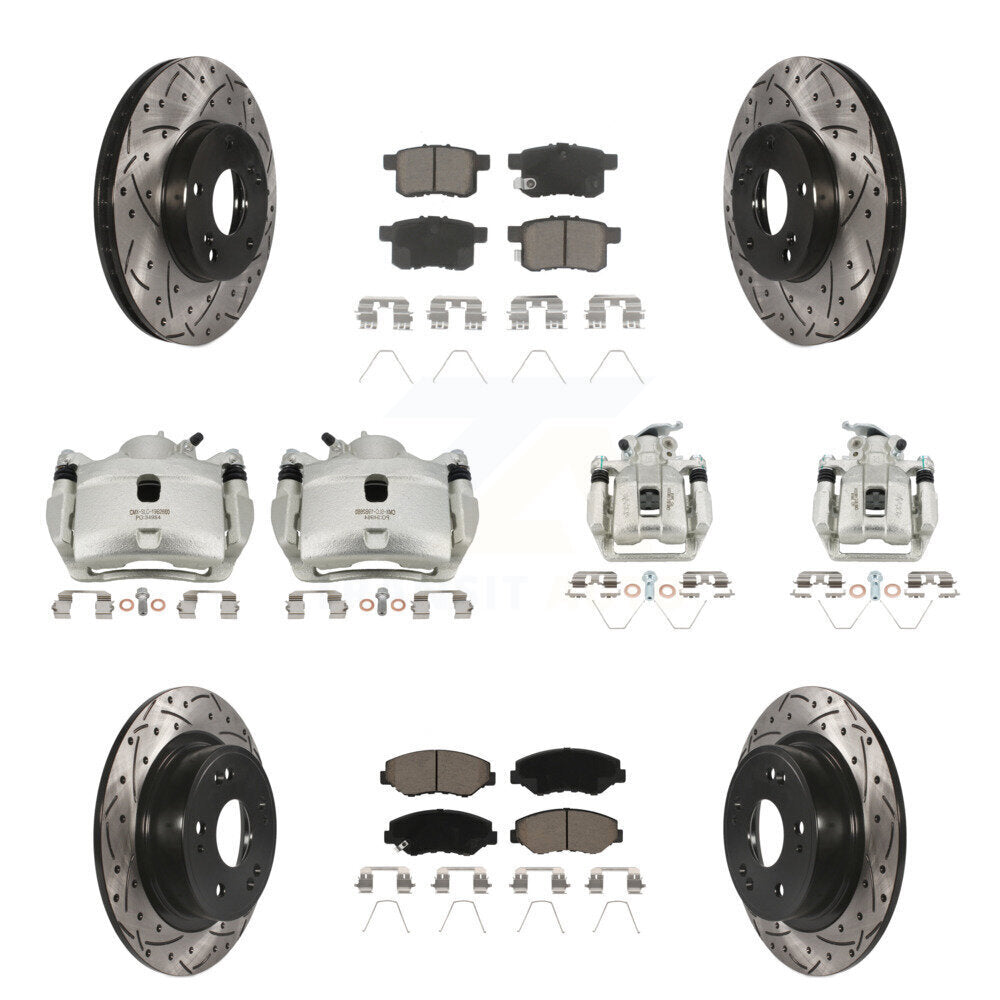 Front Rear Brake Coated Caliper Drill Slot Rotor Ceramic Pad Kit (10Pc) For Honda Accord KCD-100256C
