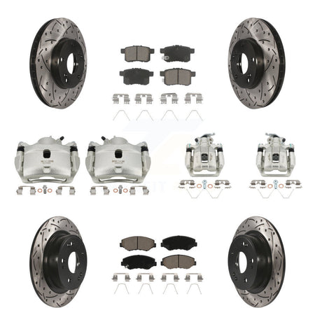 Front Rear Brake Coated Caliper Drill Slot Rotor Ceramic Pad Kit (10Pc) For Honda Accord KCD-100256C