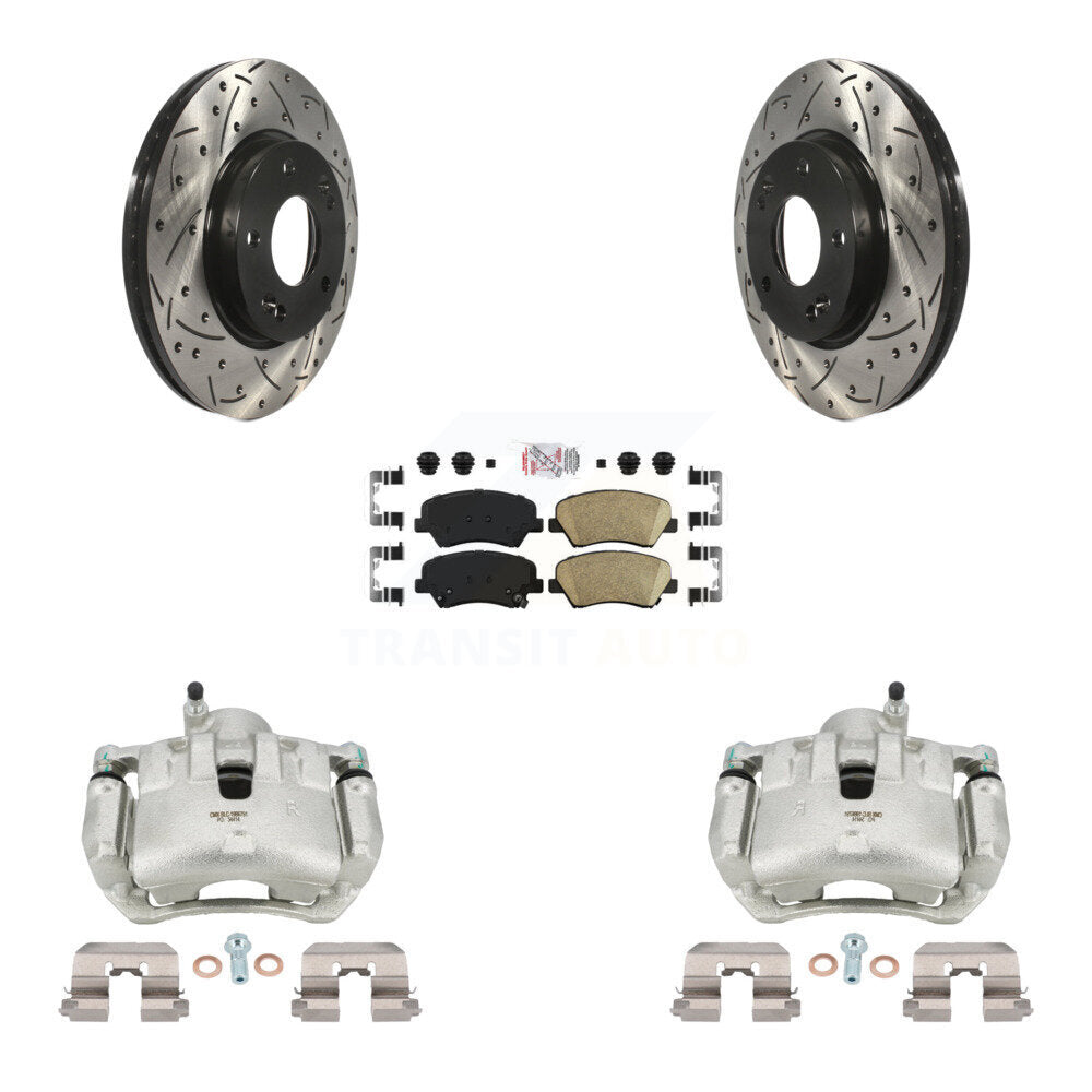 Front Brake Coated Caliper Drill Slotted Rotor Ceramic Pad Kit For 2012 Hyundai Veloster KCD-100256N