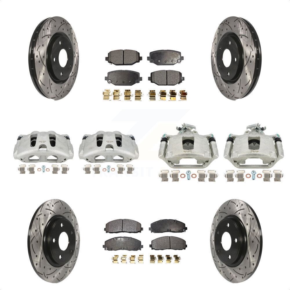 Front Rear Disc Brake Coated Caliper Drilled Slotted Rotors And Semi-Metallic Pads Kit (10Pc) For Dodge Grand Caravan KCD-100256P by Transit Auto