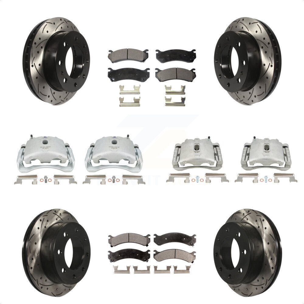 Front Rear Disc Brake Coated Caliper Drilled Slotted Rotor Ceramic Pad Kit (10Pc) For Chevrolet Silverado 2500 HD GMC Sierra Hummer H2 1500 Suburban Yukon XL Avalanche Classic KCD-100256T by Transit Auto