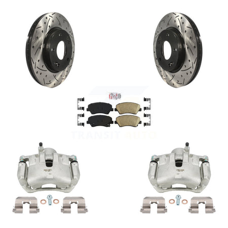 Front Brake Coated Caliper Drill Slotted Rotor Ceramic Pad Kit For 2012 Hyundai Veloster KCD-100257N