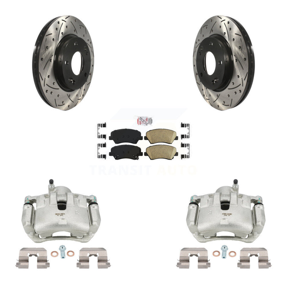 Front Brake Coated Caliper Drill Slotted Rotor Ceramic Pad Kit For 2012 Hyundai Veloster KCD-100257N