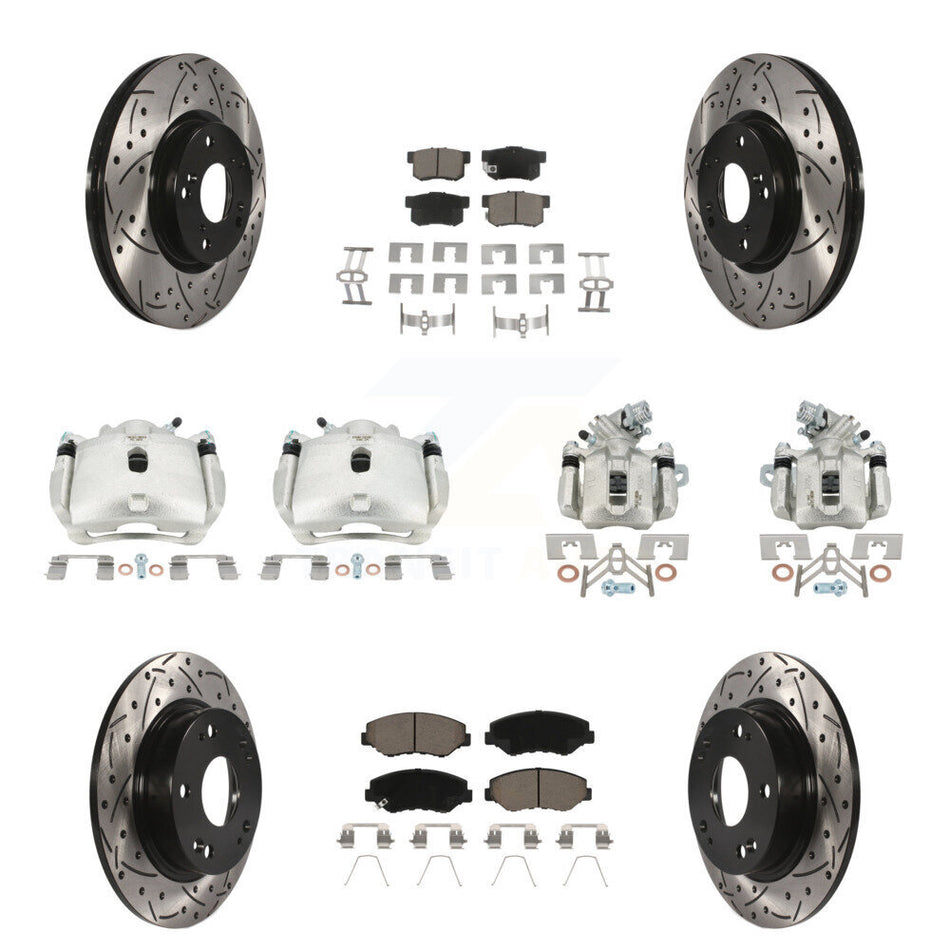 Front Rear Brake Caliper Drilled Slot Rotor Ceramic Pad Kit (10Pc) For Honda Civic Acura KCD-100258C