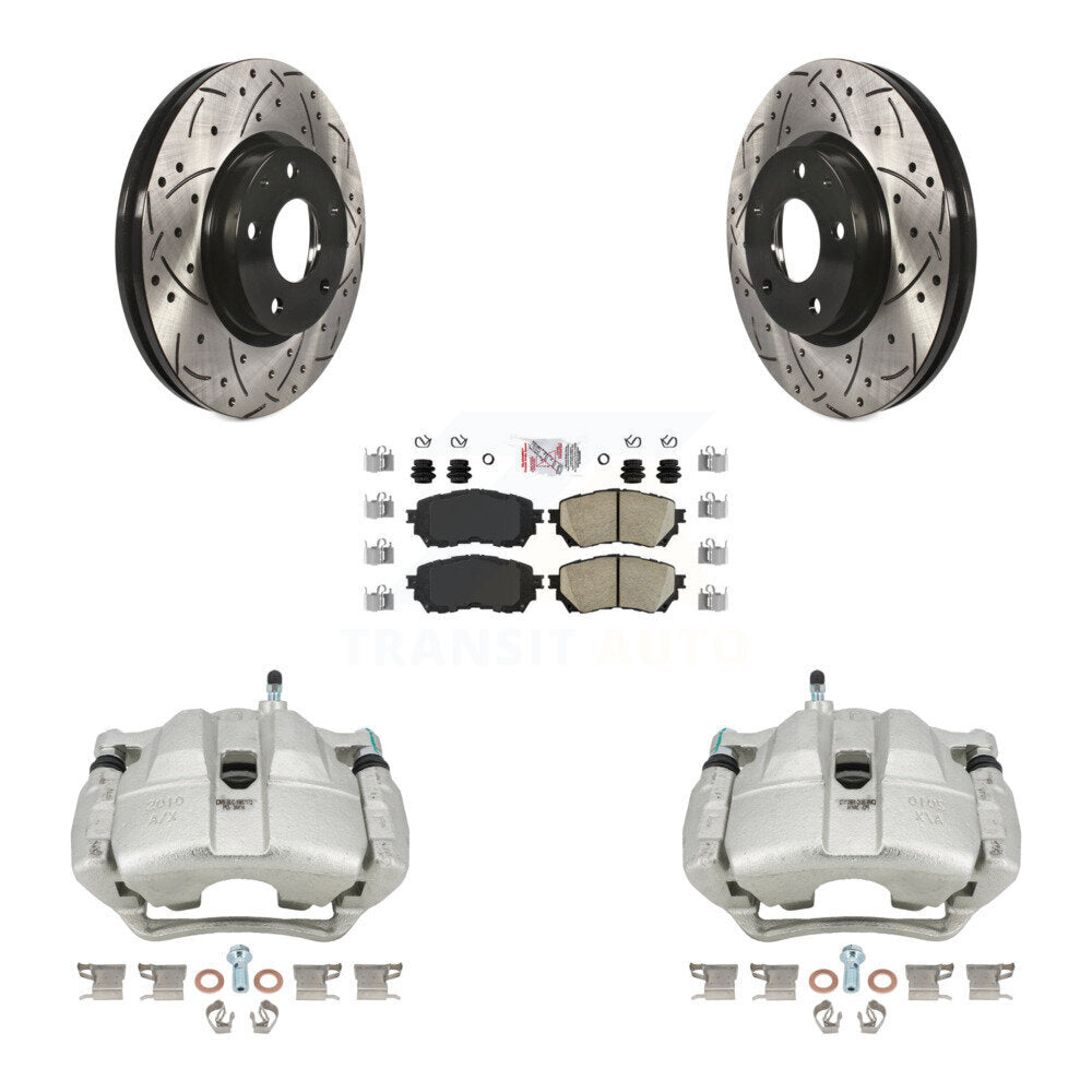 Front Disc Brake Coated Caliper Drilled Slotted Rotors And Ceramic Pads Kit For Mazda 6 KCD-100258N