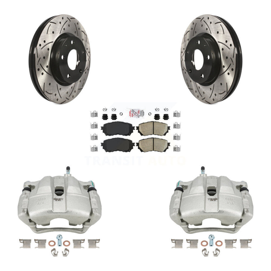 Front Disc Brake Coated Caliper Drilled Slotted Rotors And Ceramic Pads Kit For Mazda 6 KCD-100258N