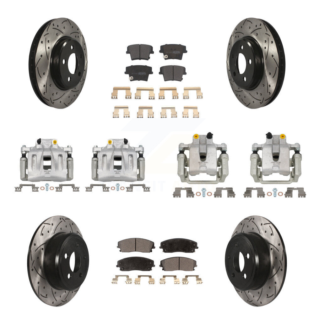 Front Rear Brake Caliper Drill Slotted Rotors Semi-Metallic Pad Kit (10Pc) For Dodge 300 KCD-100258P