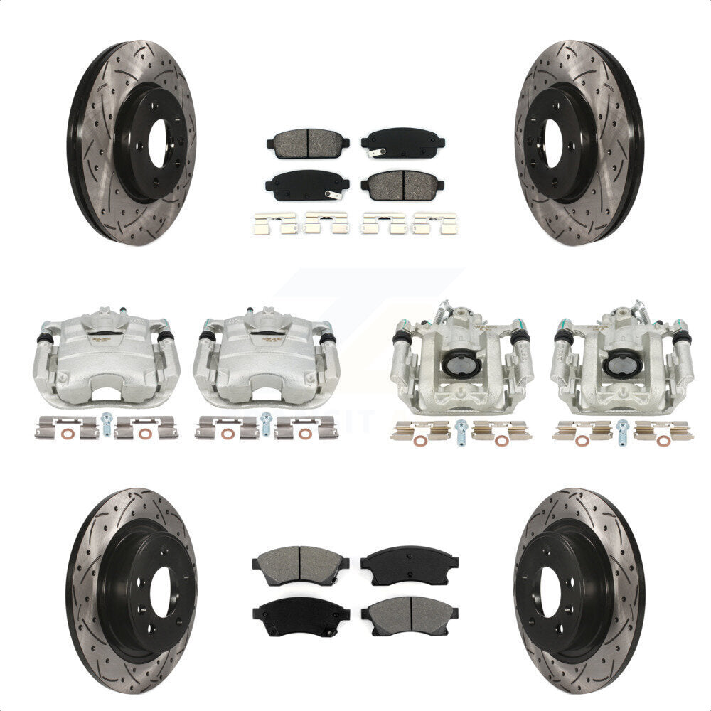 Front Rear Disc Brake Coated Caliper Drilled Slotted Rotors And Semi-Metallic Pads Kit (10Pc) For Chevrolet Cruze Volt KCD-100258S by Transit Auto