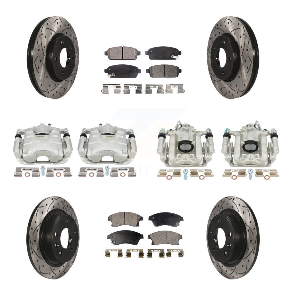 Front Rear Disc Brake Coated Caliper Drilled Slotted Rotors And Ceramic Pads Kit (10Pc) For Chevrolet Cruze Volt KCD-100258T by Transit Auto