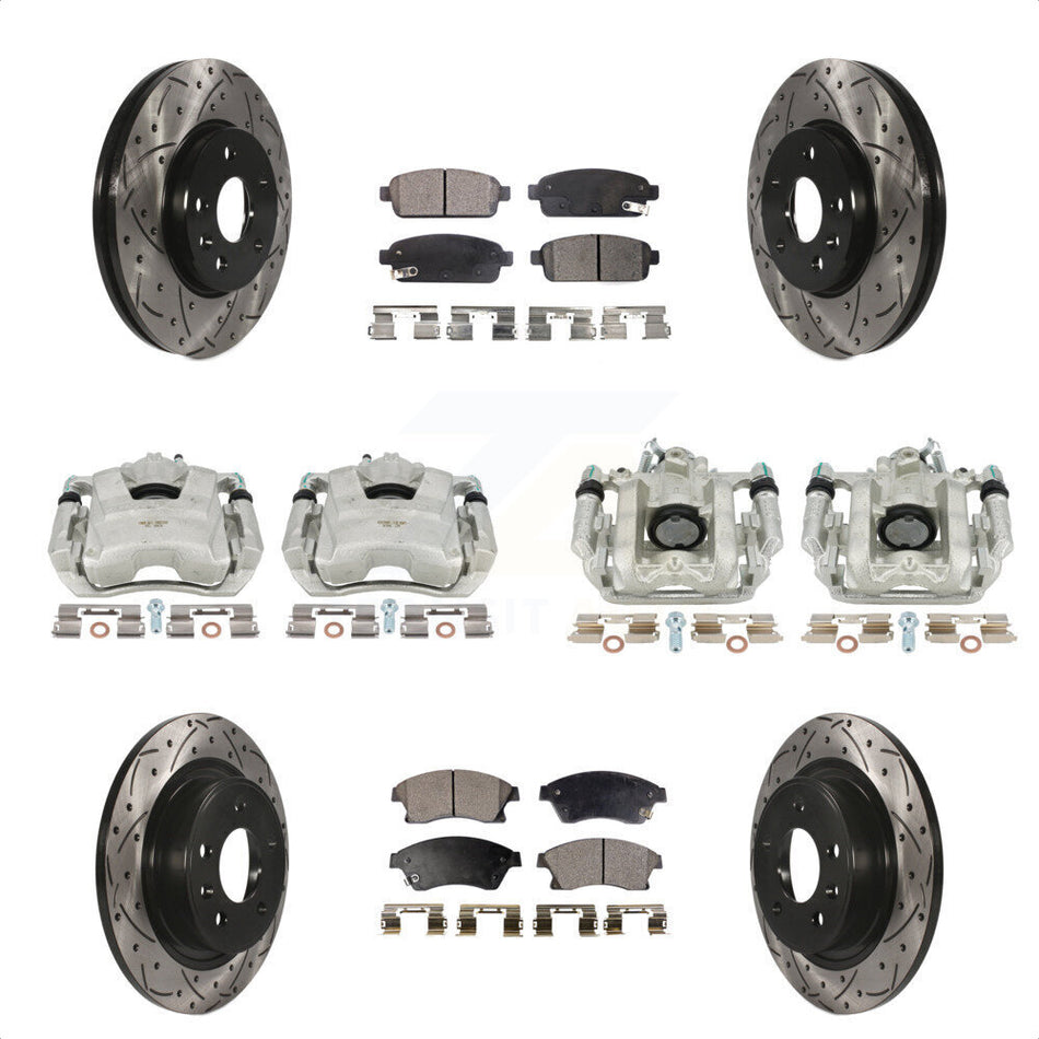 Front Rear Disc Brake Coated Caliper Drilled Slotted Rotors And Ceramic Pads Kit (10Pc) For 2013 Chevrolet Cruze LT LTZ With 292mm Diameter Rotor KCD-100259T by Transit Auto