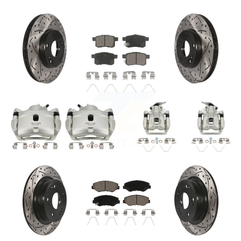 Front Rear Brake Coated Caliper Drill Slot Rotor Ceramic Pad Kit (10Pc) For Honda Accord KCD-100260C