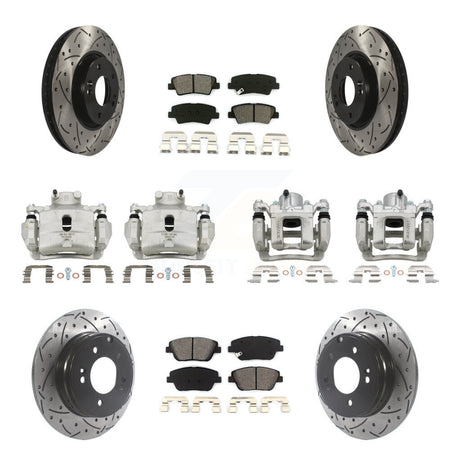 Front Rear Disc Brake Coated Caliper Drilled Slot Rotor Semi-Metallic Pad Kit (10Pc) For KCD-100261S