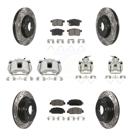 Front Rear Brake Coated Caliper Drill Slot Rotor Ceramic Pad Kit (10Pc) For Honda Accord KCD-100262C
