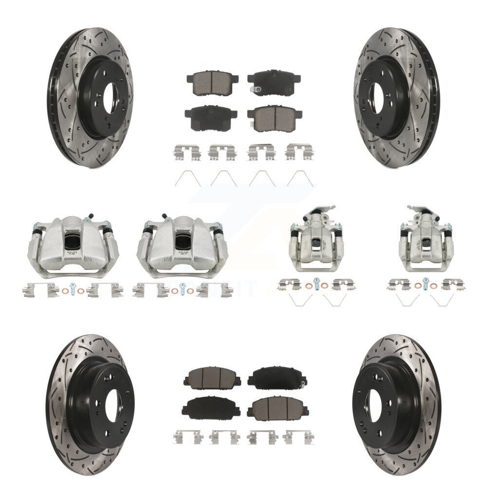 Front Rear Brake Coated Caliper Drill Slot Rotor Ceramic Pad Kit (10Pc) For Honda Accord KCD-100262C