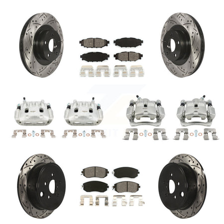 Front Rear Brake Coated Caliper Drill Slot Rotor Semi-Metallic Pad Kit (10Pc) For Subaru KCD-100262S