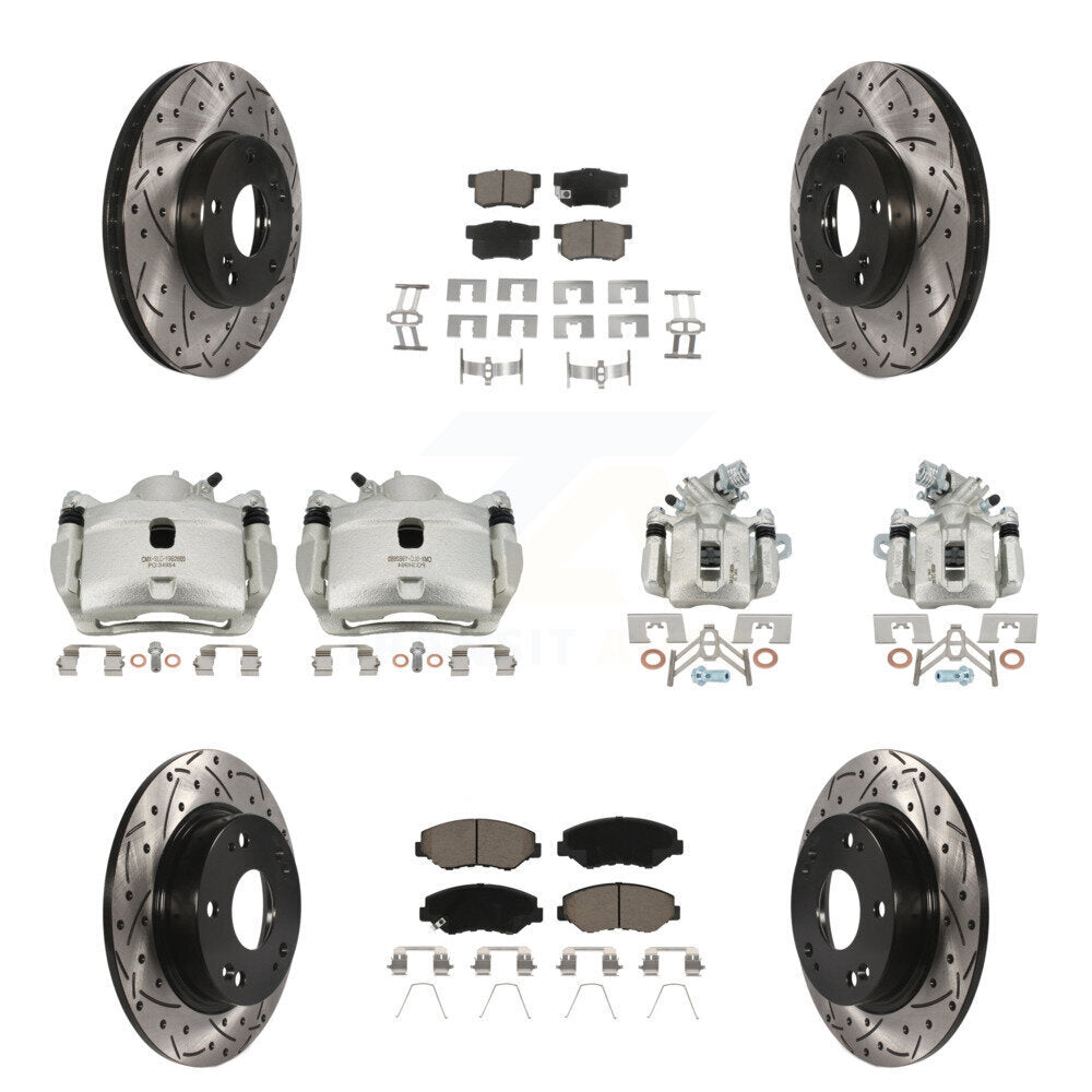 Front Rear Brake Caliper Drilled Slot Rotor Ceramic Pad Kit (10Pc) For Honda Civic Acura KCD-100263C