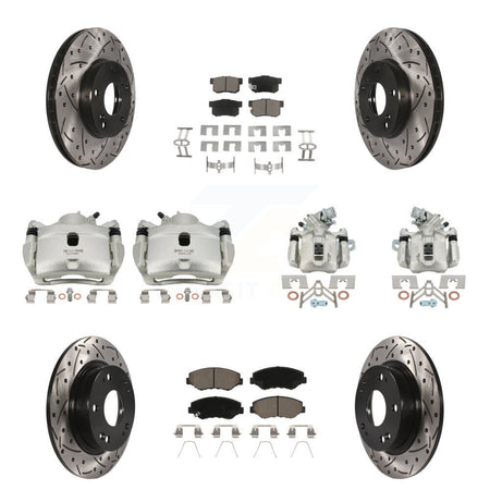 Front Rear Brake Caliper Drilled Slot Rotor Ceramic Pad Kit (10Pc) For Honda Civic Acura KCD-100263C