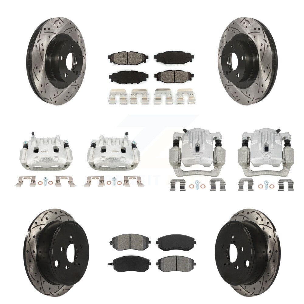Front Rear Brake Caliper Drill Slot Rotor Semi-Metallic Pad Kit (10Pc) For Subaru Legacy KCD-100263S