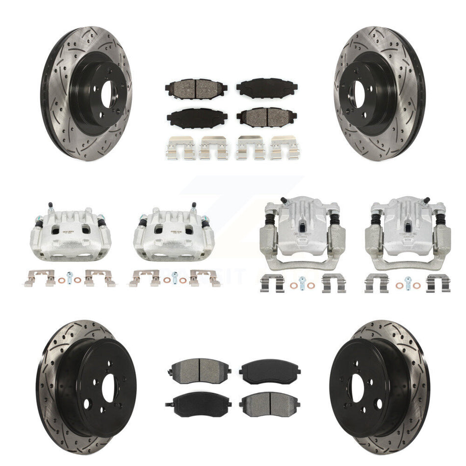 Front Rear Brake Caliper Drill Slot Rotor Semi-Metallic Pad Kit (10Pc) For Subaru Legacy KCD-100263S