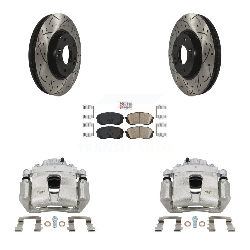 Front Disc Brake Coated Caliper Drilled Slotted Rotor Ceramic Pad Kit For Hyundai Sonata KCD-100264N