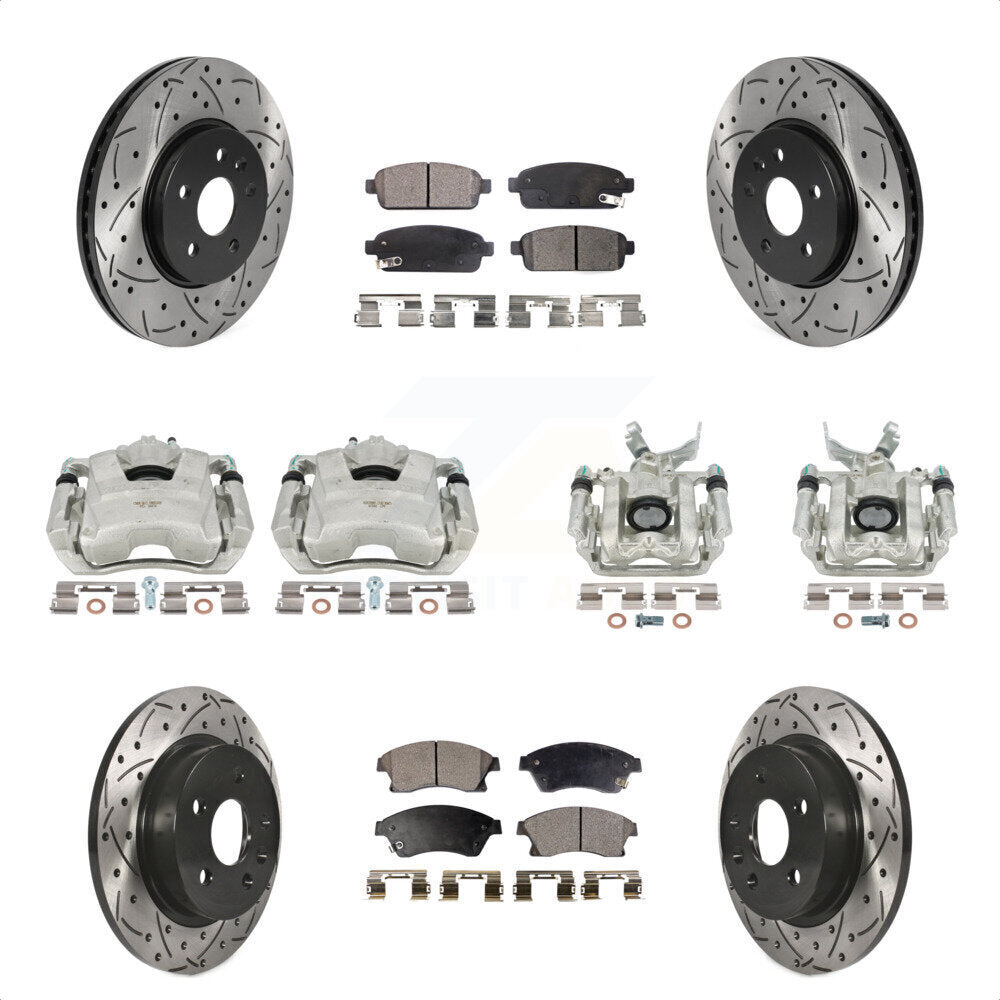 Front Rear Disc Brake Coated Caliper Drilled Slotted Rotors And Semi-Metallic Pads Kit (10Pc) For 2013-2014 Chevrolet Sonic RS KCD-100264P by Transit Auto