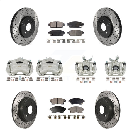 Front Rear Disc Brake Coated Caliper Drilled Slotted Rotors And Semi-Metallic Pads Kit (10Pc) For 2013-2014 Chevrolet Sonic RS KCD-100264P by Transit Auto