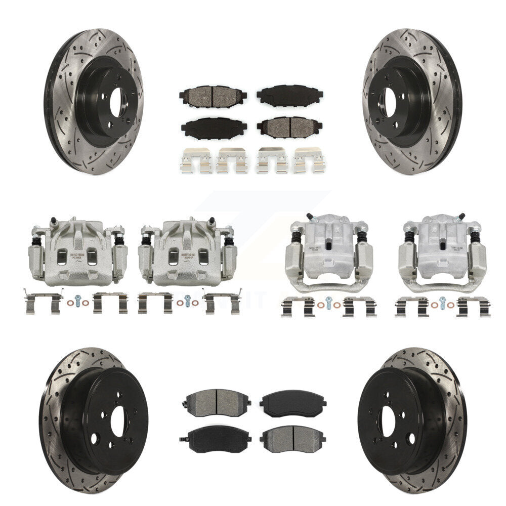 Front Rear Brake Caliper Drill Slot Rotor Semi-Metallic Pad Kit (10Pc) For Subaru Legacy KCD-100264S