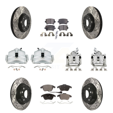Front Rear Brake Caliper Drill Slot Rotors Ceramic Pad Kit (10Pc) For Volkswagen CC 2.0L KCD-100264T