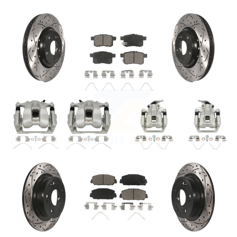 Front Rear Brake Coated Caliper Drill Slot Rotor Ceramic Pad Kit (10Pc) For Honda Accord KCD-100265C