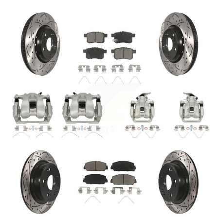 Front Rear Brake Coated Caliper Drill Slot Rotor Ceramic Pad Kit (10Pc) For Honda Accord KCD-100265C