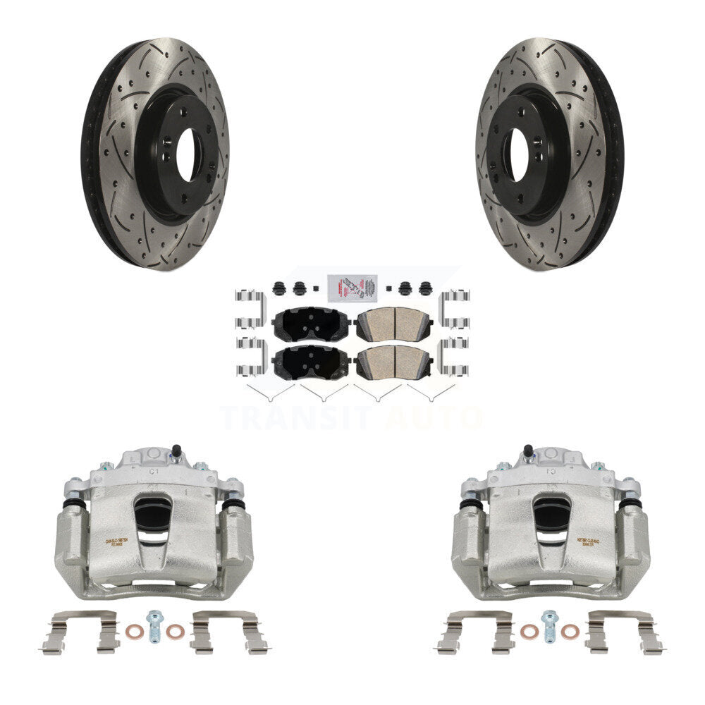 Front Disc Brake Coated Caliper Drilled Slotted Rotor Ceramic Pad Kit For Hyundai Sonata KCD-100265N